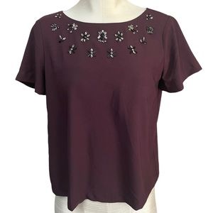 Ann Taylor Jeweled Embellished Collar Purple Plum Office Blouse Small Petite